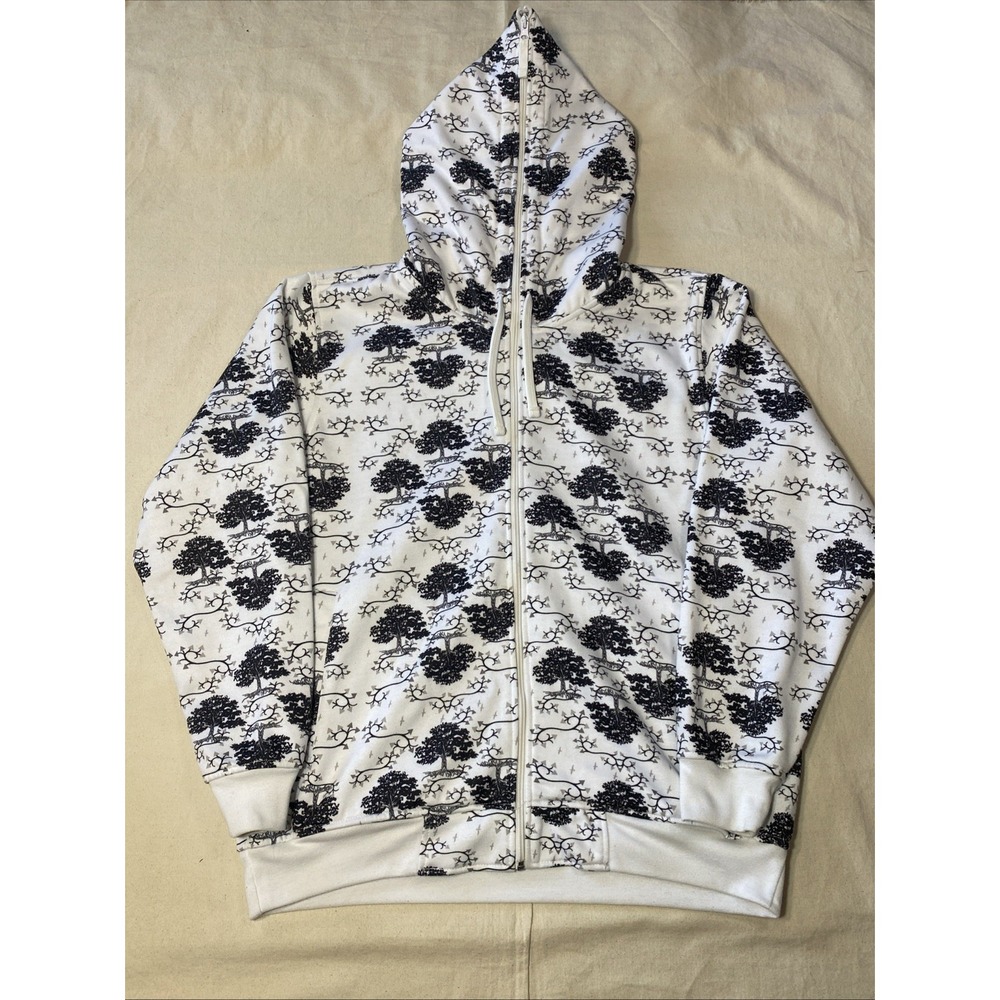 Vintage Raw Blue AOP Hoodie Mens Size M White Full Zip Money Tree Y2K Grunge